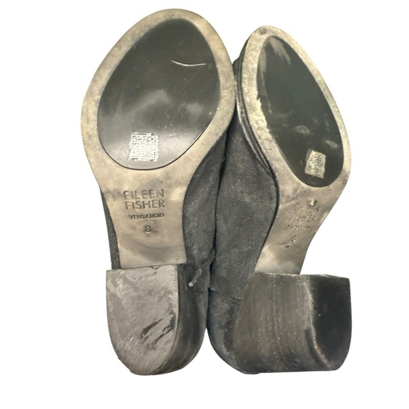 Eileen Fisher Sleek Black Leather Lace-Up Peep Toe Booties – Size 8 - Picture 7 of 7